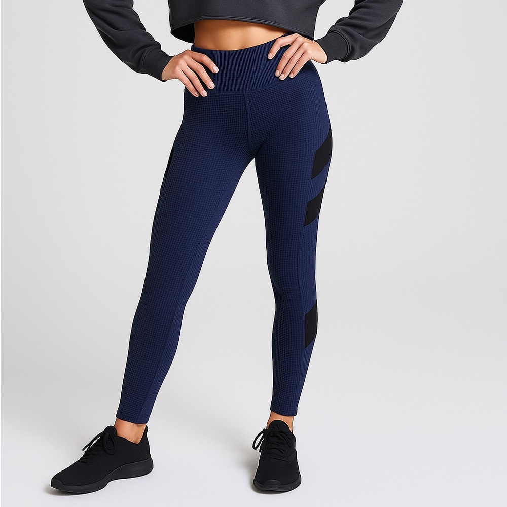 NWT Strut This Navy Blue Black Mesh Waffle Knit Activewear Leggings One Size